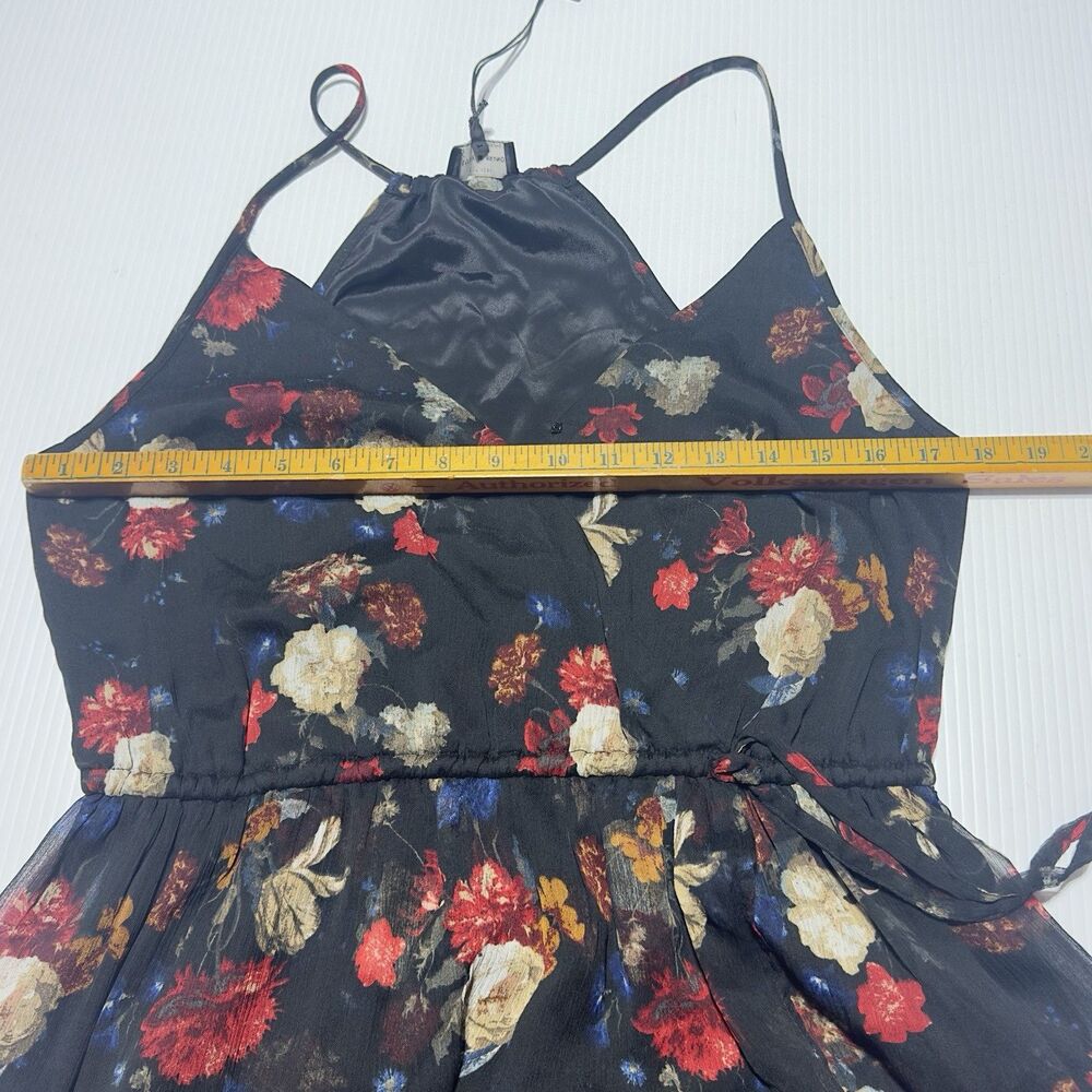 Lucky Brand Womens Midi Dress size M Black Dark Floral Chiffon Faux Wrap NWT - Picture 8 of 11